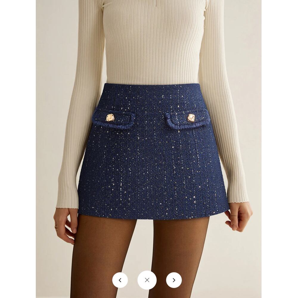 Commense Sequin Tweed Mini Skirt with Decor Pocket Sz L